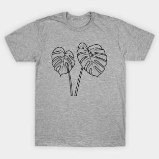 Monstera Leaf - Illustration - Lineart - Black Outline T-Shirt